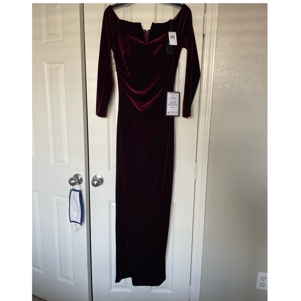 Xscape velvet off-the-shoulder gown